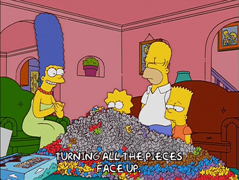 Marge Simpsons solves a jigsaw puzzle on an episode of The Simpsons.