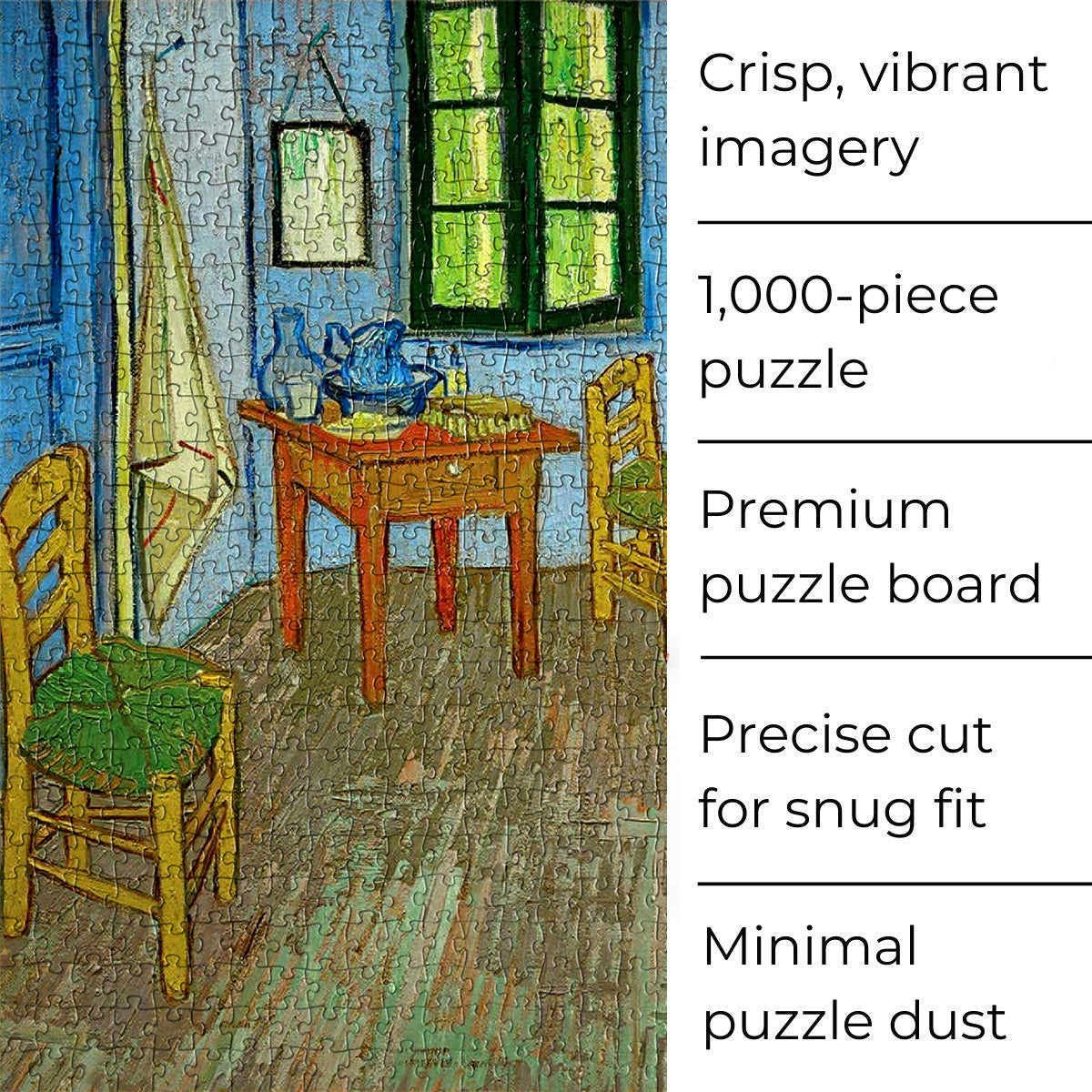 A comparison image showing the Van Gogh's Bedroom In Arles print alongside the original painting, highlighting the remarkable detail and accuracy of the reproduction.