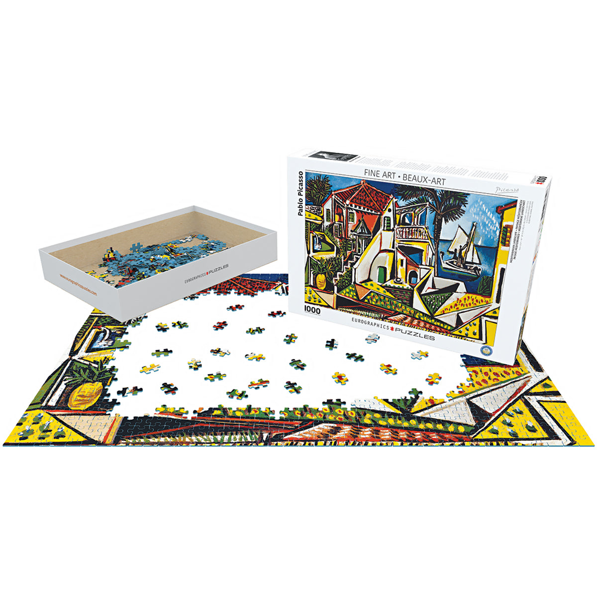 A high-quality jigsaw puzzle showcasing the renowned artwork of Pablo Picasso's Mediterranean Landscape, offering hours of engaging and meditative puzzling.