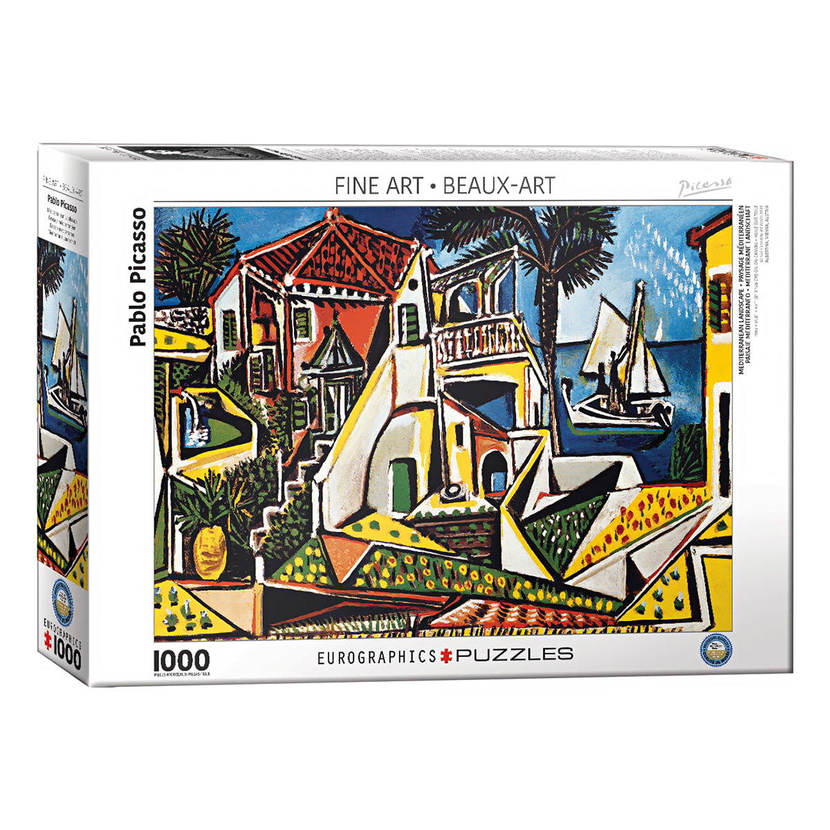 An artistic jigsaw puzzle inspired by Picasso's Mediterranean Landscape, featuring a mix of geometric patterns and organic forms.