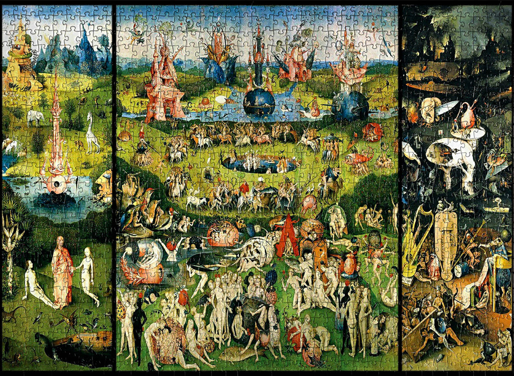 A stunning fine art print of Hieronymus Bosch's The Garden of Earthly Delights by Eurographics in a challenging 1000-piece jigsaw puzzle.