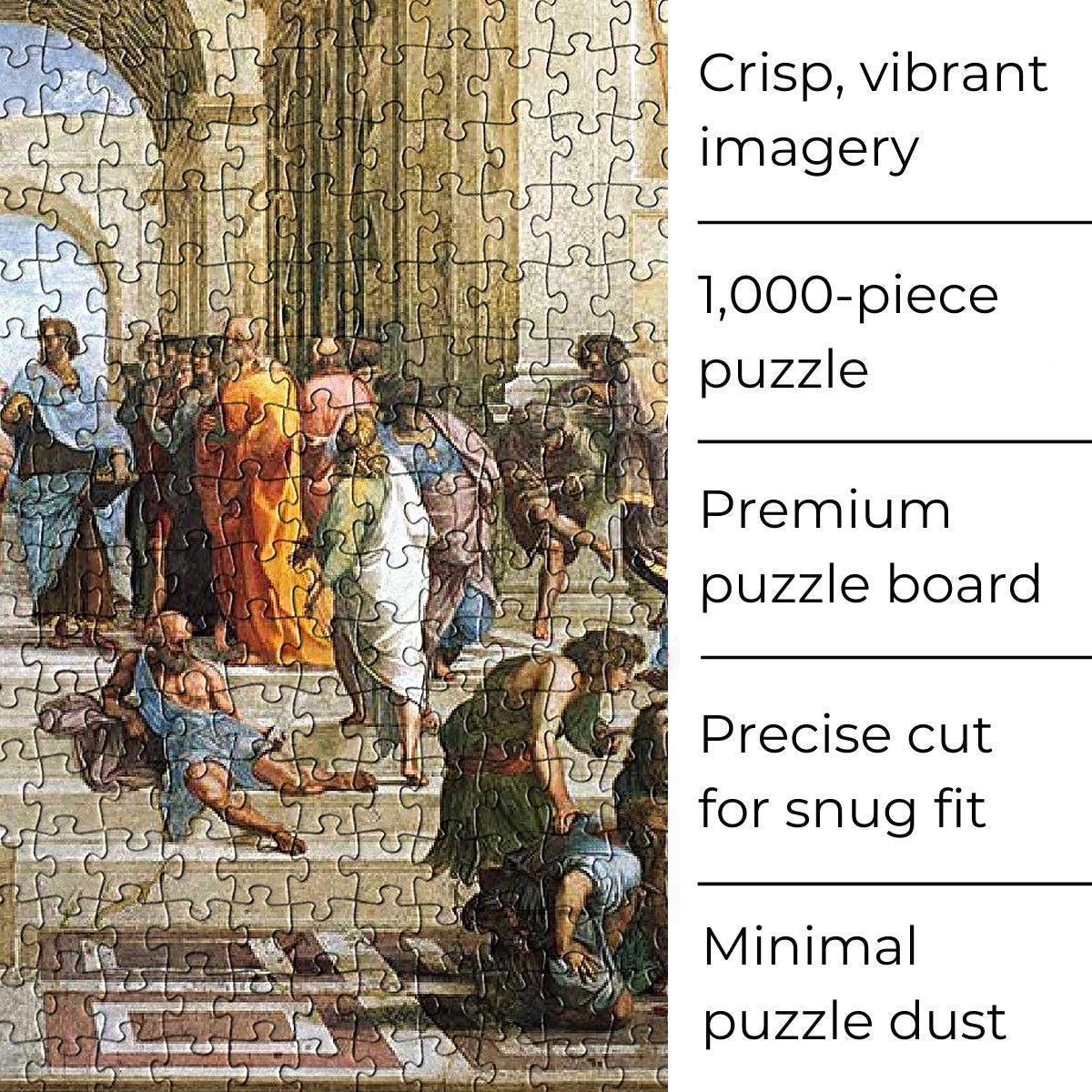 Dive into the world of Renaissance art with Eurographics' 1000-piece Raphael The School of Athens Jigsaw Puzzle - a challenging and captivating puzzle perfect for any art lover.