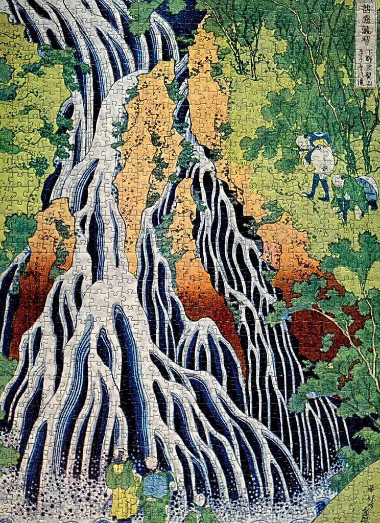 1000-piece jigsaw puzzle featuring Katsushika Hokusai's Kirifuri Waterfall artwork.