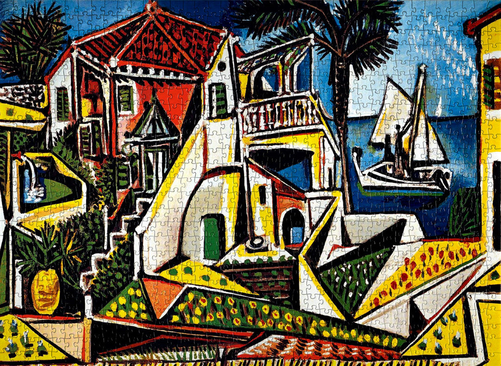 A challenging 1000-piece puzzle capturing the essence of Picasso's masterpiece, Mediterranean Landscape, with intricate details and captivating imagery.