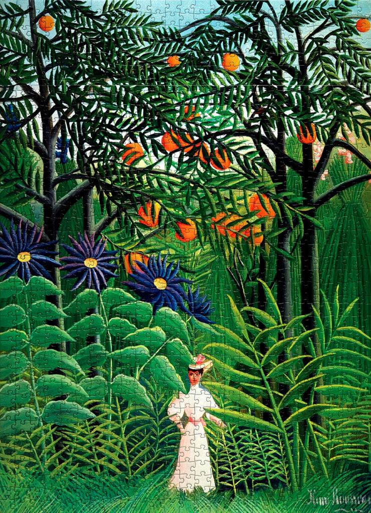 Eurographics 1000-piece art jigsaw puzzle featuring Henri Rousseau's "Woman in an Exotic Forest" painting.