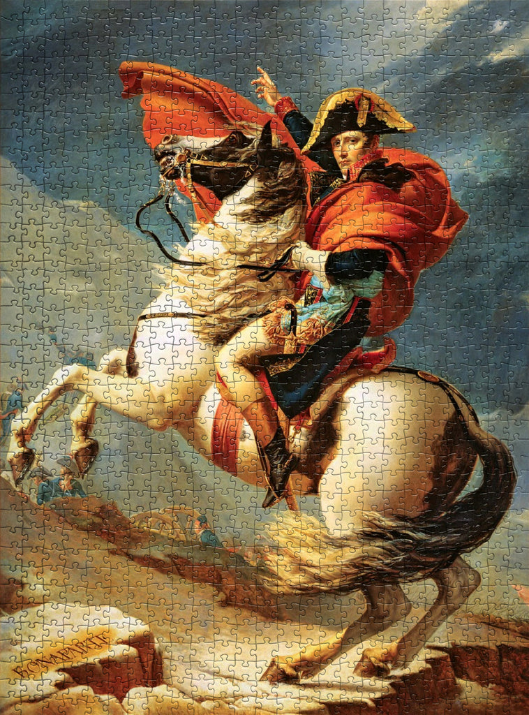 A finished 1000-piece jigsaw puzzle of Jacques-Louis David's famous painting, "Napoleon Crossing the Alps," produced by Eurographics.