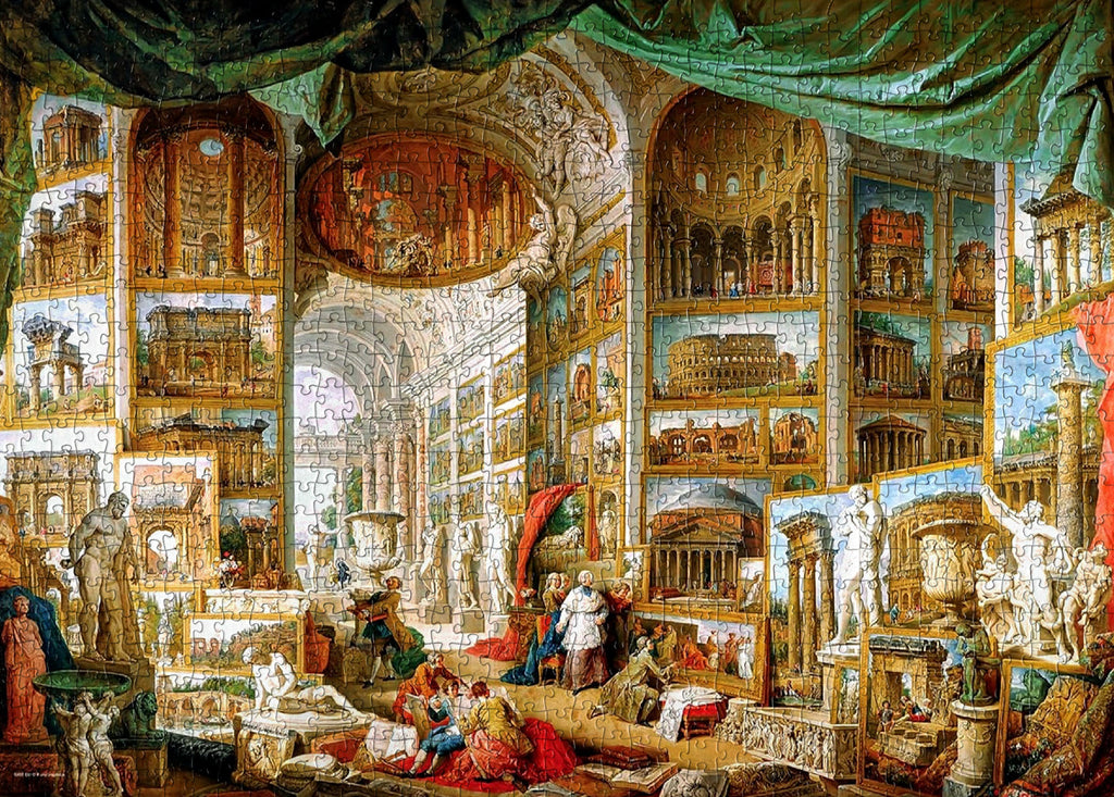 1000-piece art jigsaw puzzle of Giovanni Paolo Panini’s Gallery of Views of Ancient Rome by Eurographics, featuring classical architecture and Roman landmarks.