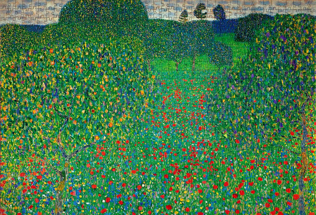 Colourful landscape Gustav Klimt jigsaw puzzle with a field of poppies, flowers and trees