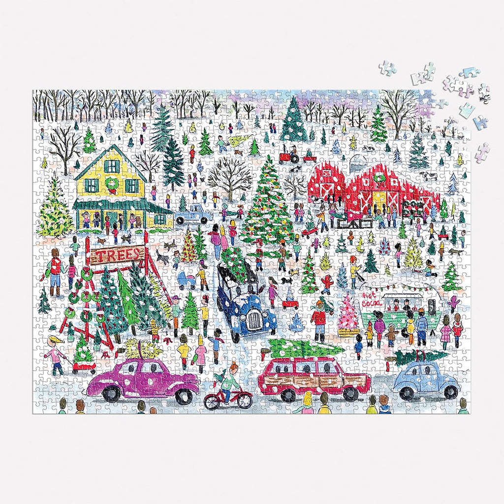 Michael Storrings' Christmas tree farm 1000-piece jigsaw puzzle by Galison.