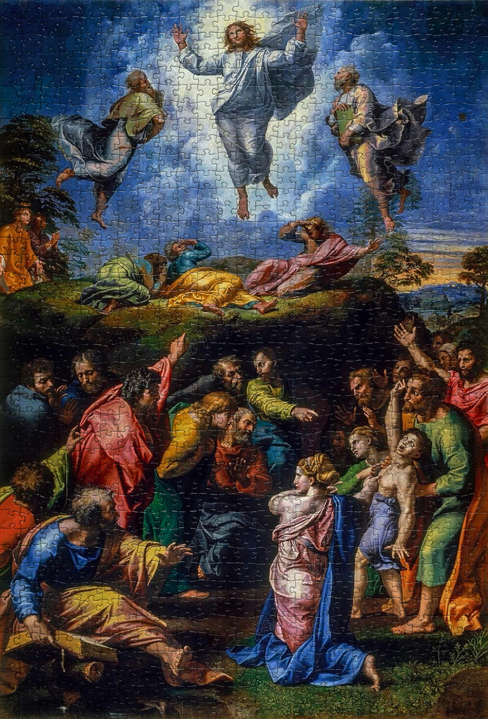 Raphael Transfiguration 1000-piece jigsaw puzzle by Clementoni featuring the famous Renaissance masterpiece from Vatican Museums with premium quality pieces