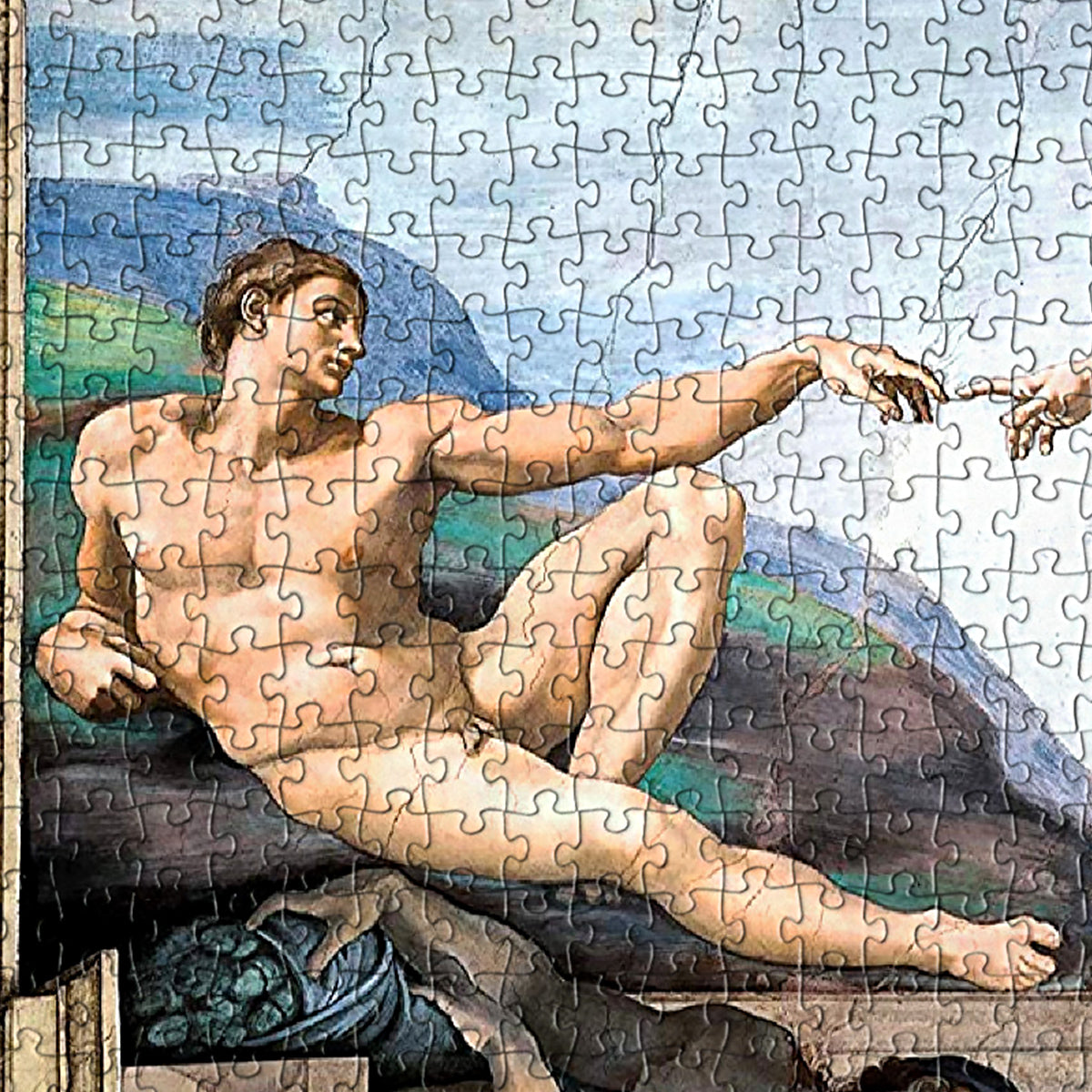 Michelangelo's famous painting 'The Creation of Adam' in puzzle form