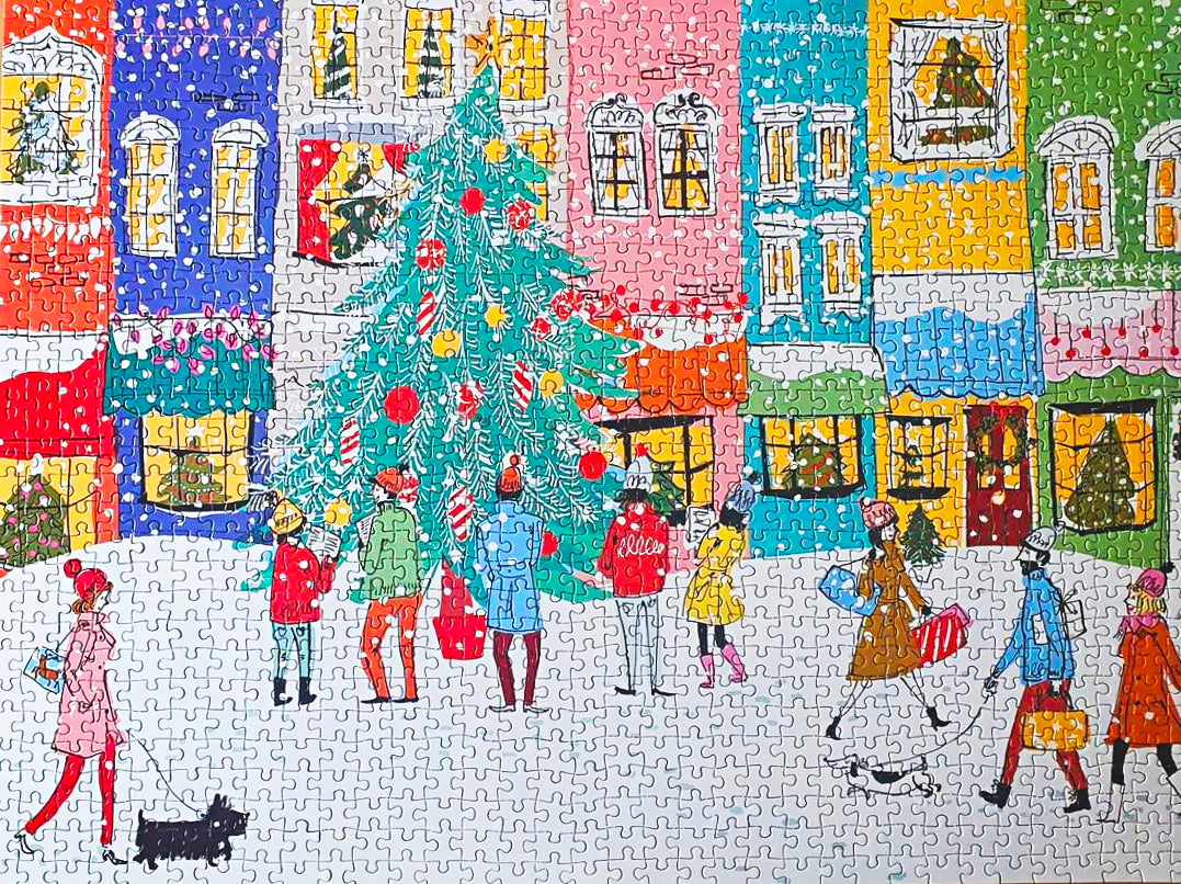 In this Christmas jigsaw puzzle, renowned illustrator Louise Cunningham uses pastel colours to invite puzzlers to piece together a festive scene.