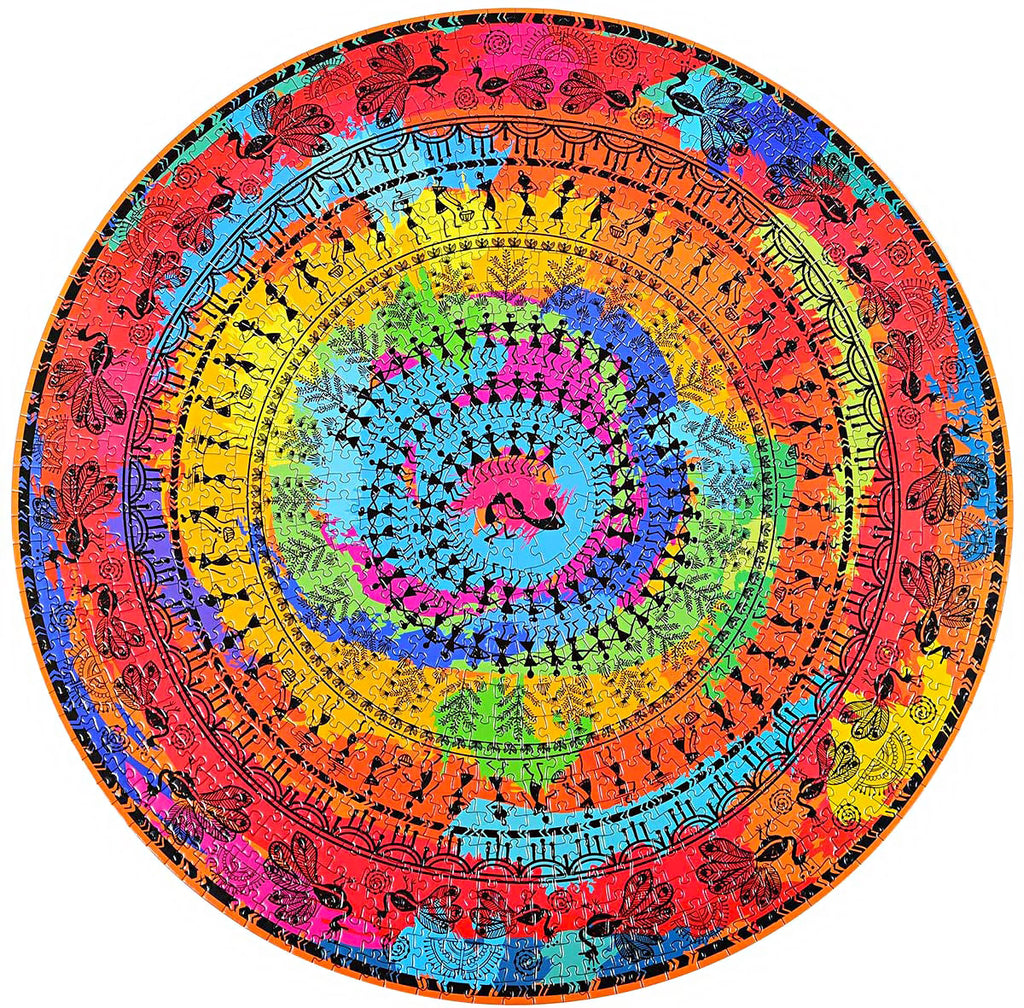 A circular jigsaw puzzle made up of 1000 colourful vibrant pieces — so stunning to look at you'll definitely want to cover it in glue and save forever.
