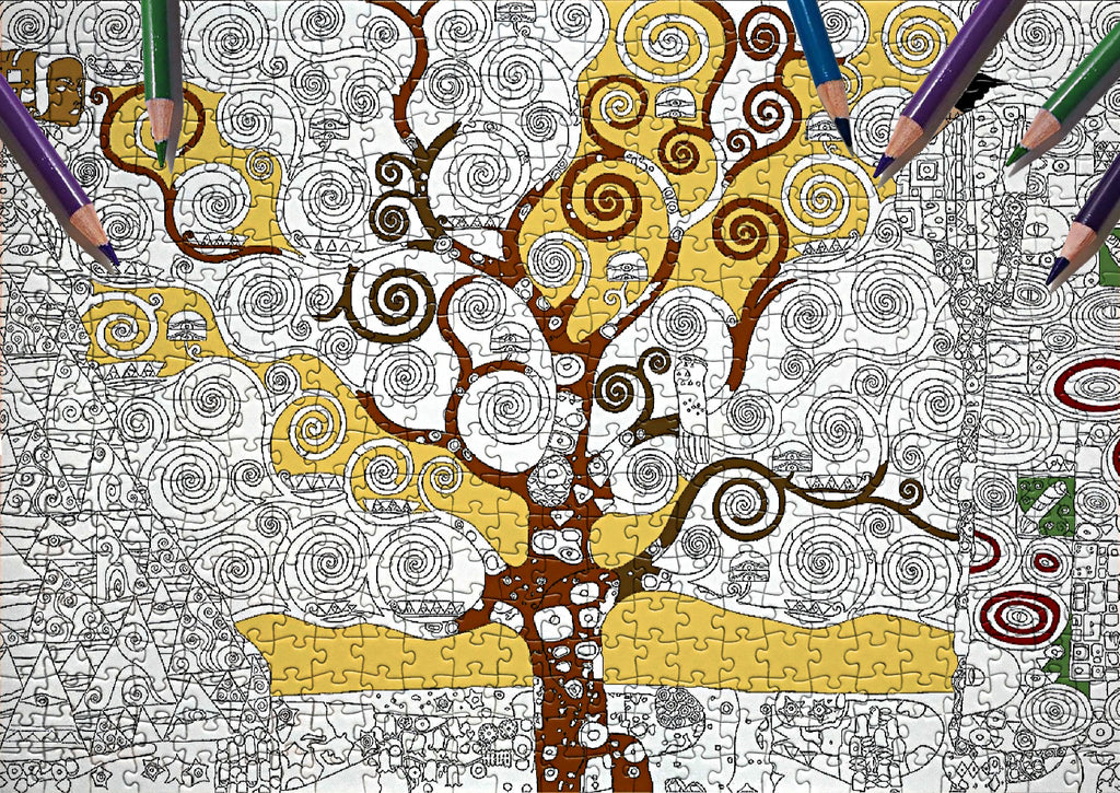 300-piece adult colouring jigsaw puzzle featuring Gustav Klimt's Tree of Life painting from Eurographics