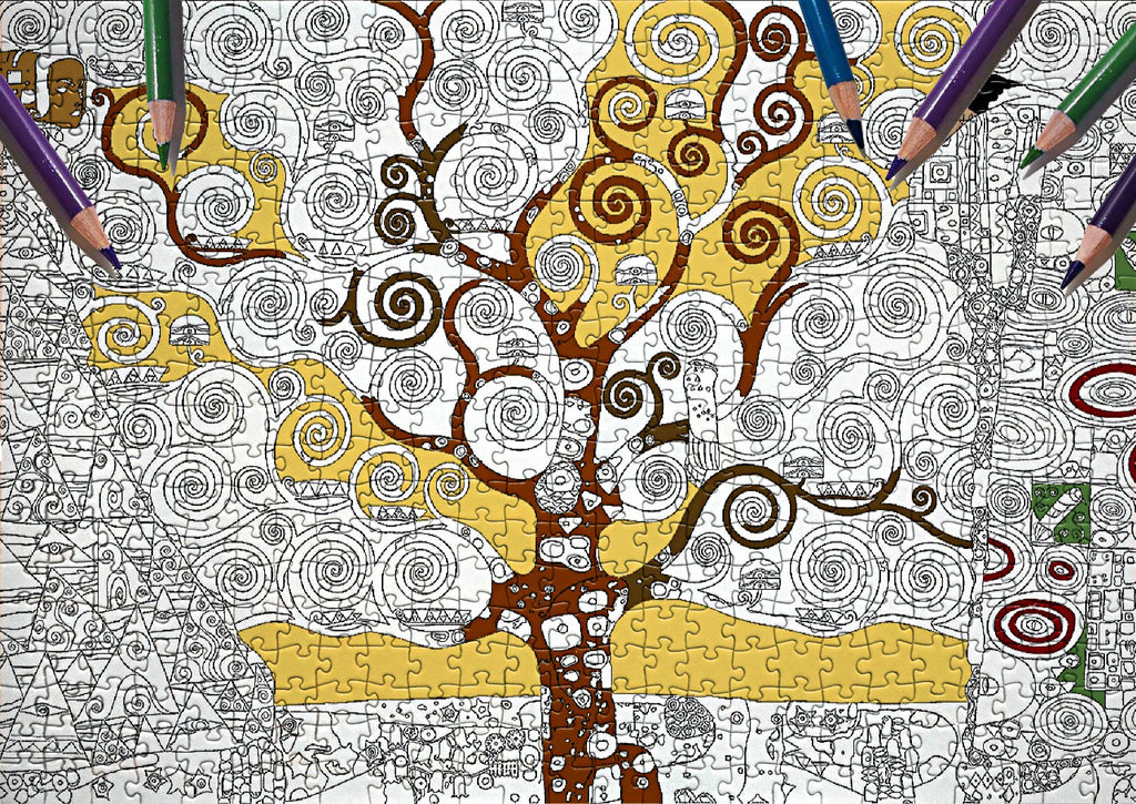 300-piece adult colouring jigsaw puzzle featuring Gustav Klimt's Tree of Life painting from Eurographics