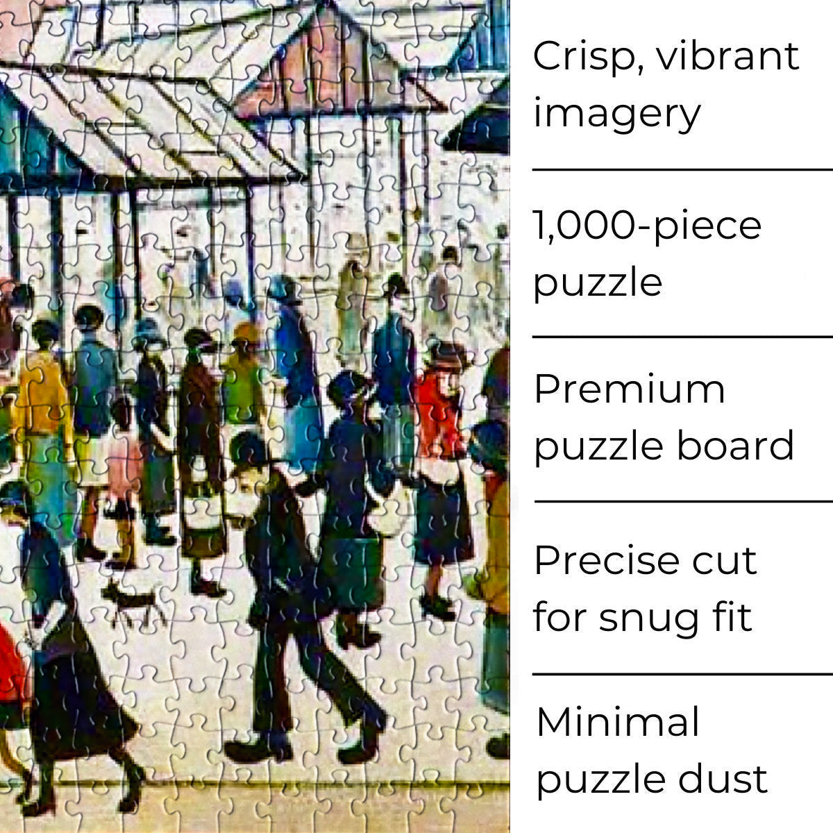 A perfect gift for puzzle fans and art enthusiasts alike: a 1000-piece jigsaw puzzle of L.S. Lowry's 'Market Scene, Northern Town'