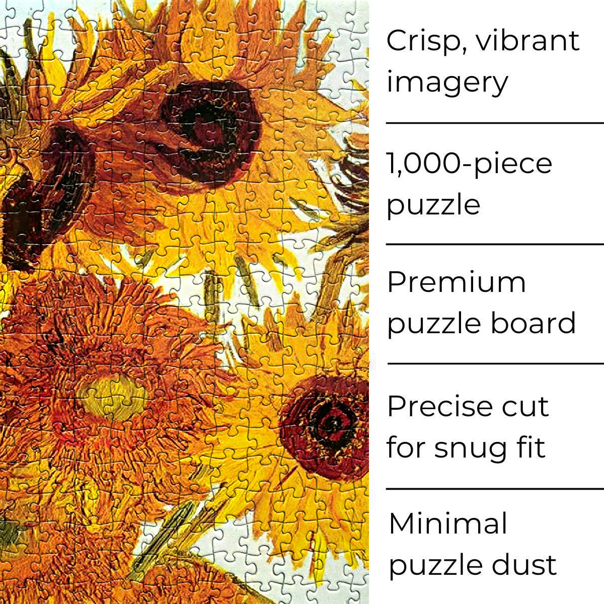The best quality Vincent Van Gogh jigsaw puzzle featuring the artwork titled 'Vase with Twelve Sunflowers'.