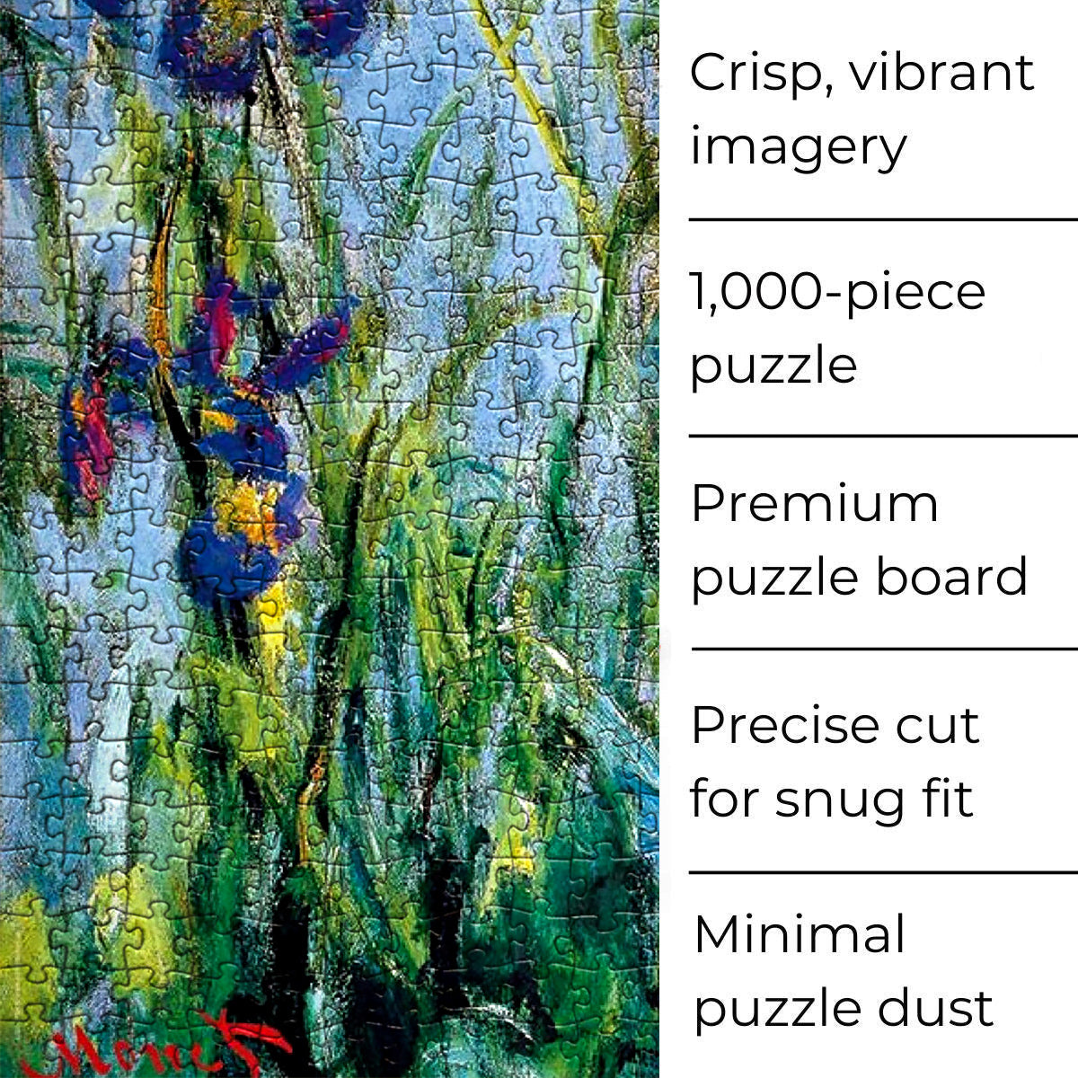 Claude Monet's 'Iris Mauves' 1000-Piece Jigsaw Puzzle: Perfect for Puzzle Enthusiasts