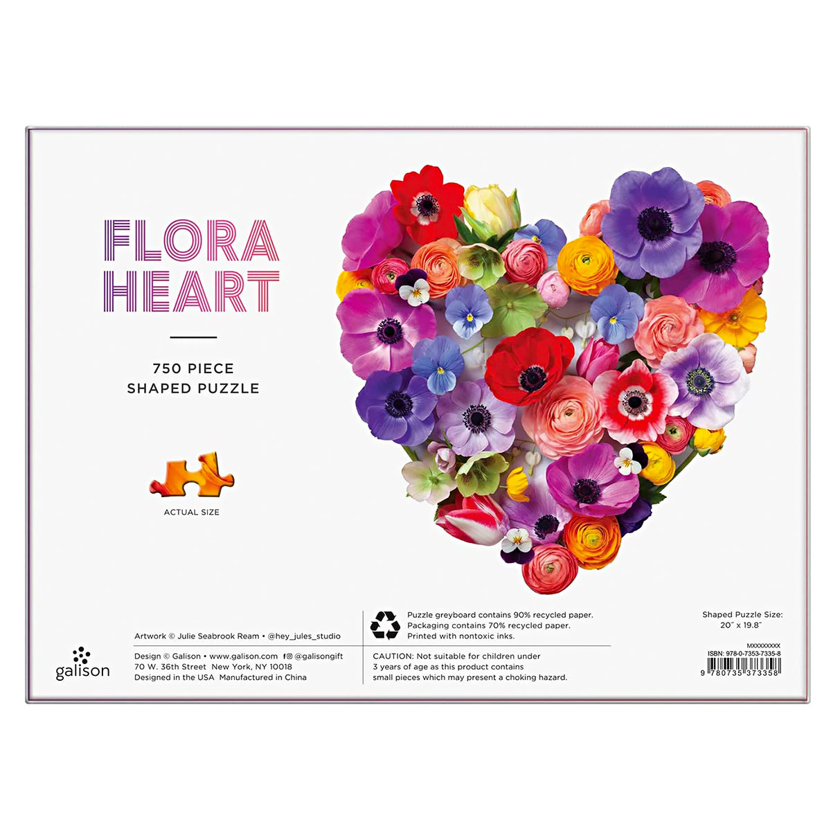 750-piece shaped puzzle – The Flora Heart jigsaw puzzle from Galison is just the right amount of challenging and exciting, providing hours of fun. The box includes an insert with the puzzle image for reference.