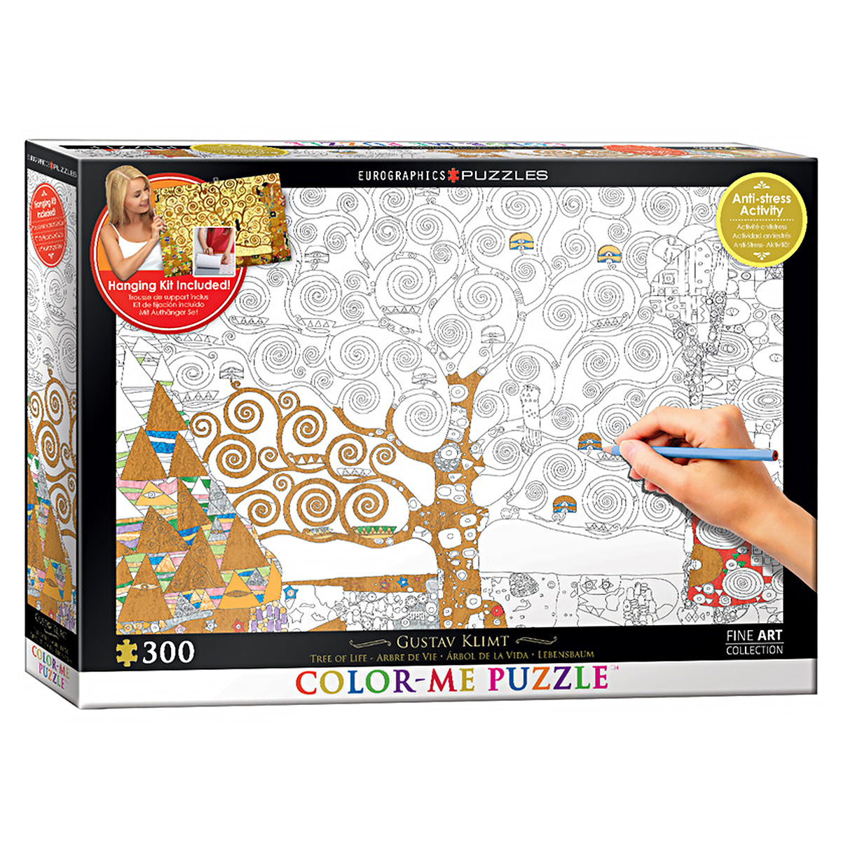 Colouring jigsaw puzzle for adults featuring iconic 'Tree Of Life' artwork by Gustav Klimt