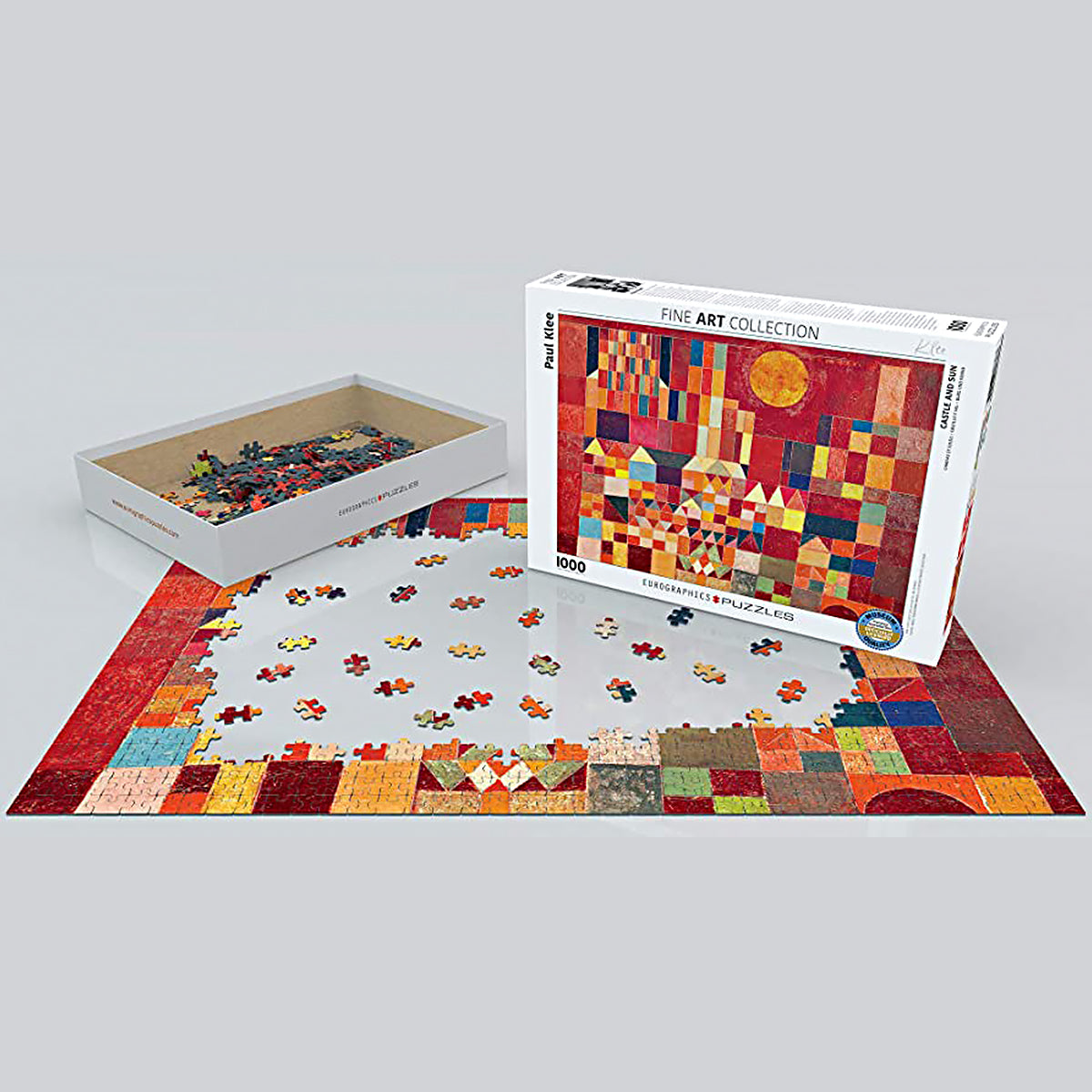 Experience the vibrant colours and shapes of the Paul Klee Castle and Sun painting with Eurographics smart cut jigsaw puzzle.
