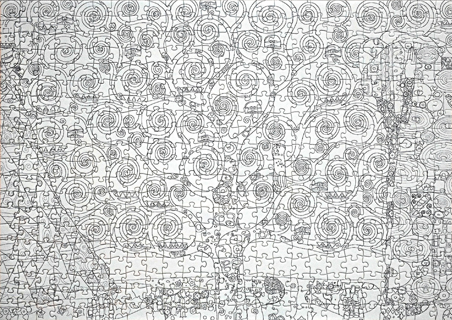 Stress-relieving adult colouring jigsaw puzzle with intricate patterns and symbolism