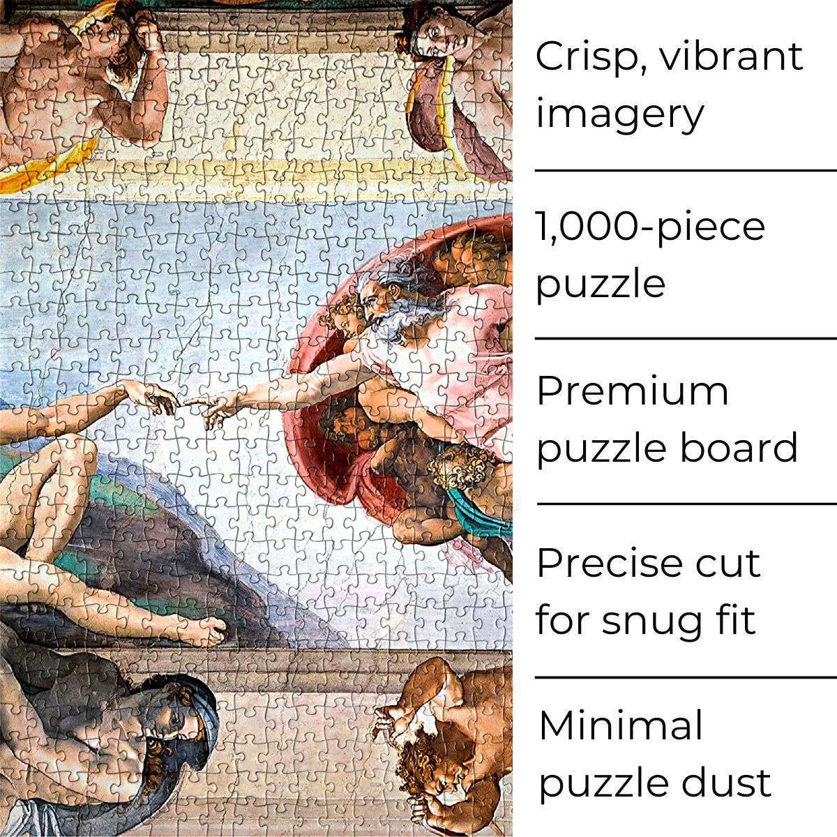 Challenging 1000-piece jigsaw puzzle of Michelangelo's masterpiece