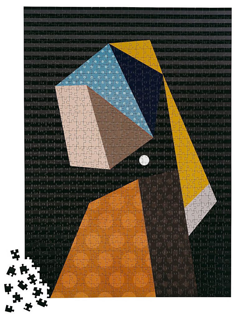 This gorgeous geometric 1000-piece jigsaw puzzle features a modern revival of the famous Girl With A Pearl Earring painting.