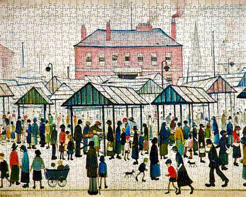 1000-piece jigsaw puzzle featuring L.S. Lowry's 'Market Scene, Northern Town'