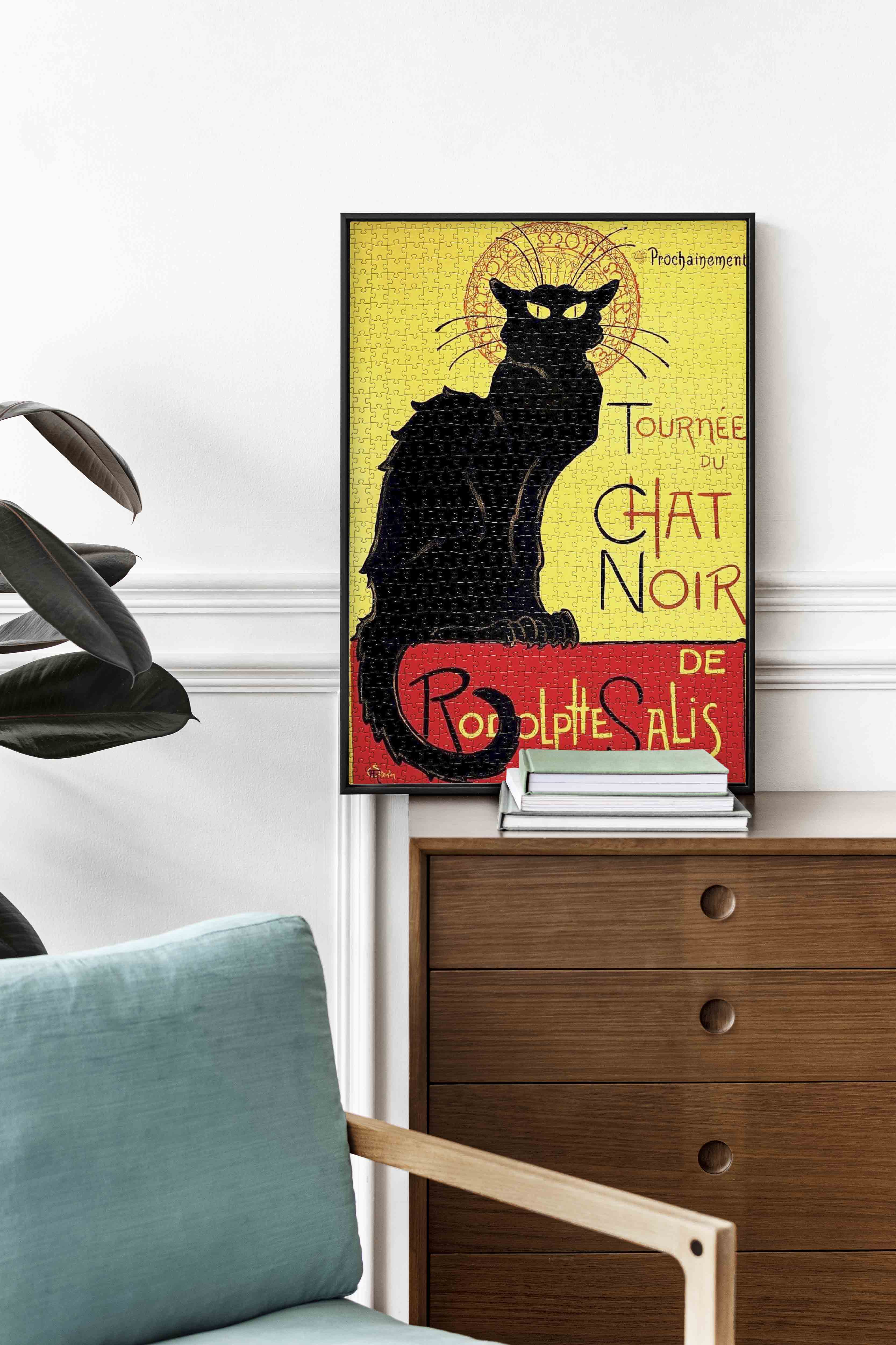 Théophile Steinlen's Le Chat Noir. Iconic vintage poster of a black cat on a crescent moon. High-quality print for interior design and art enthusiasts.