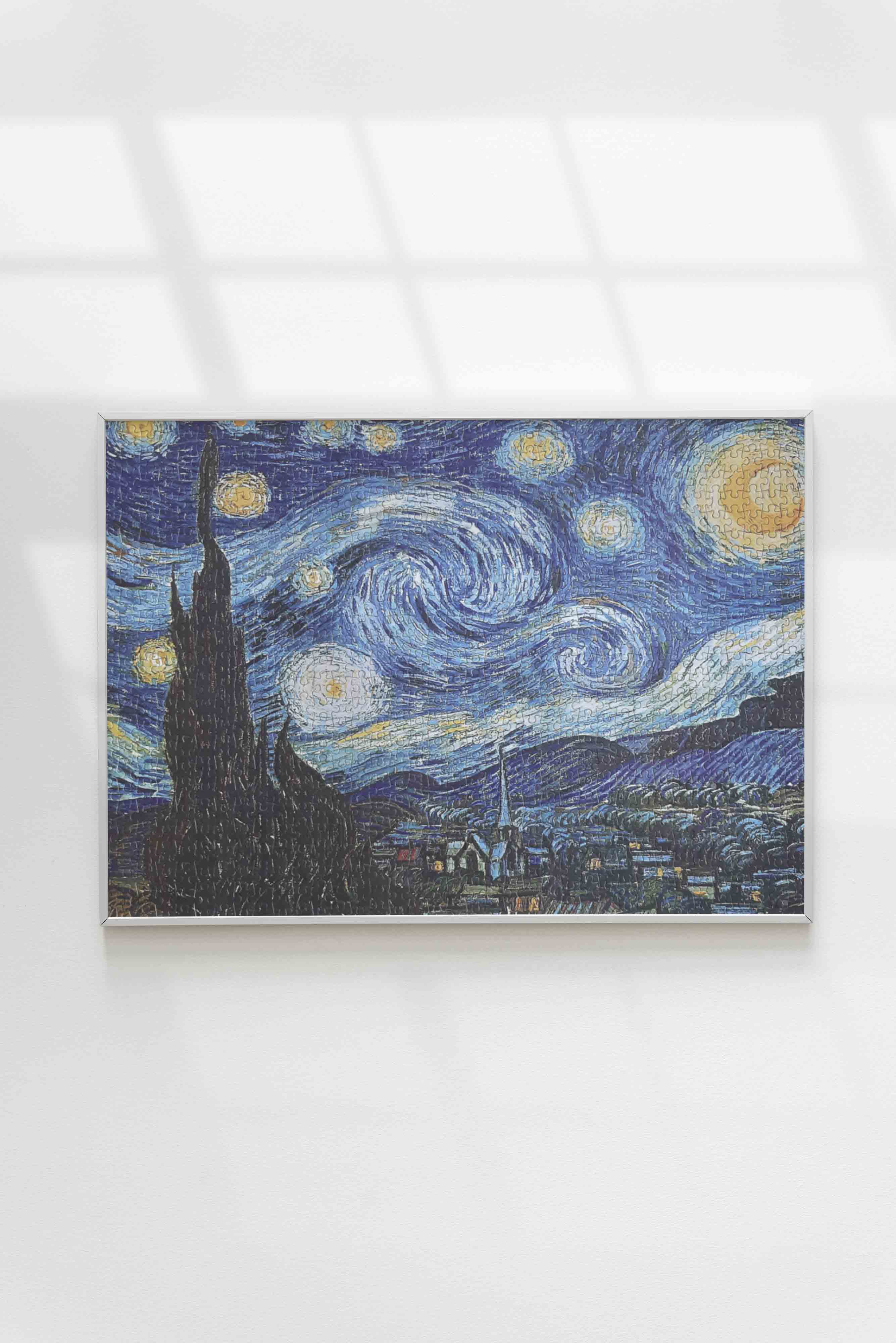 Vincent Van Gogh Starry Night Jigsaw Puzzle: 1000-Piece Puzzle Framed as Gallery Wall Art for Interior Design