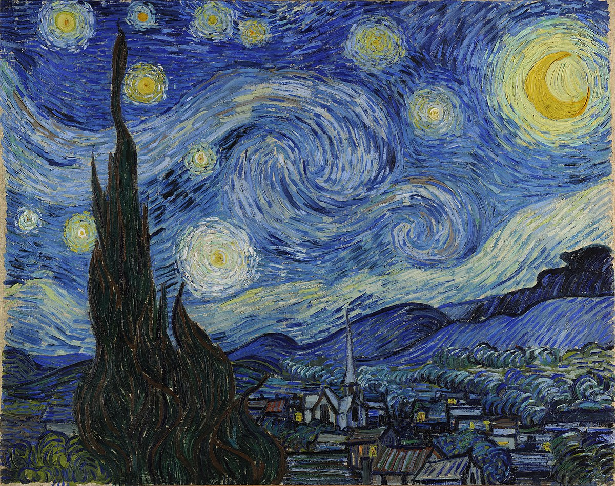 Vincent Van Gogh's The Starry Night: A famous and beloved painting of a serene nighttime scene.